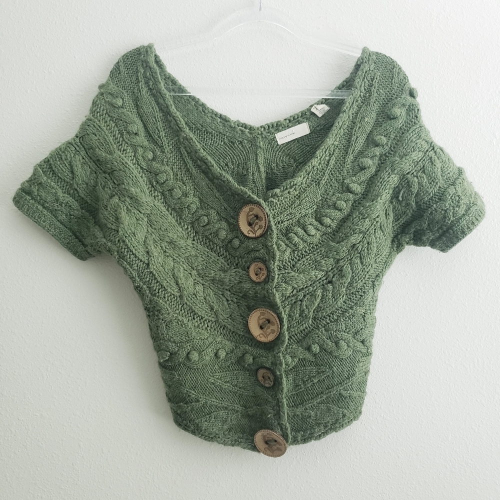 Anthropologie Sleeping On Snow Wool Crochet Off Sholder Cropped Chunky Sweater